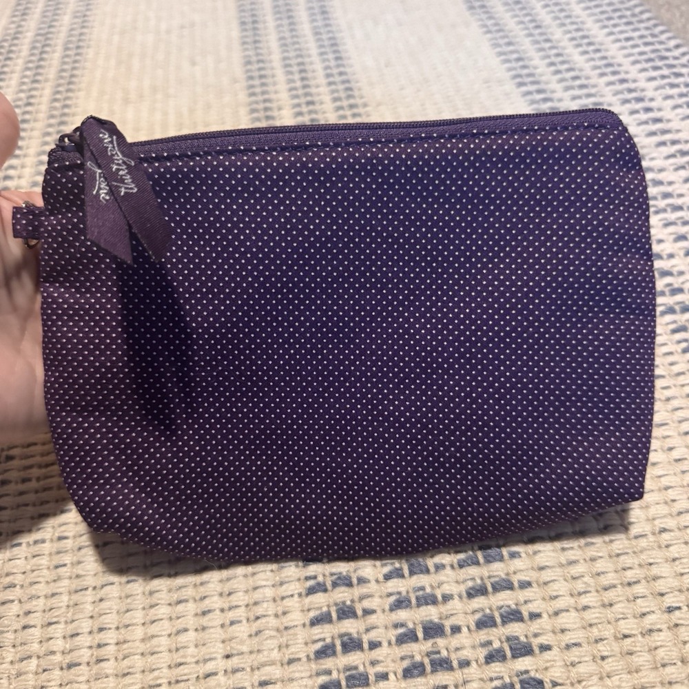 Thirty-One Purple & White Polka Dot Mini Zipper Pouch Makeup Bag with Zipper
